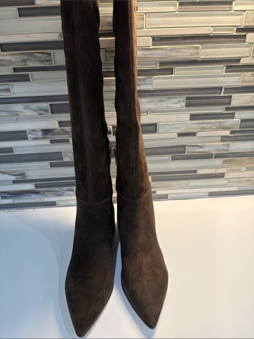 Nine West Morgan Dark Brown Over-the-Knee Pointed Toe Suede Boots